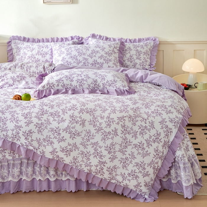91家纺网 家纺一手货源 找家纺 美莱家纺 2024爆款蕾丝床盖三件套四件套【被套款】 紫苏