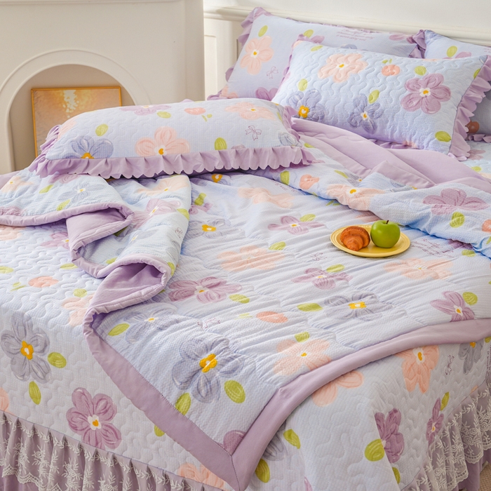 91家纺网 家纺一手货源 找家纺 美莱家纺 2024新款软糯泡泡棉蕾丝床盖床盖四件套单品系列-床盖夏被四件套 夏花