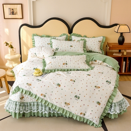 91家纺网 家纺一手货源 找家纺 美莱家纺 2024爆款蕾丝床盖三件套四件套【被套款】 皮皮狗