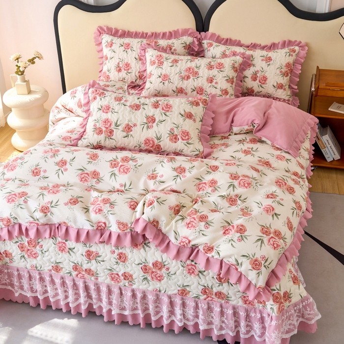 91家纺网 家纺一手货源 找家纺 美莱家纺 2024爆款蕾丝床盖三件套四件套【被套款】 玫瑰庄园