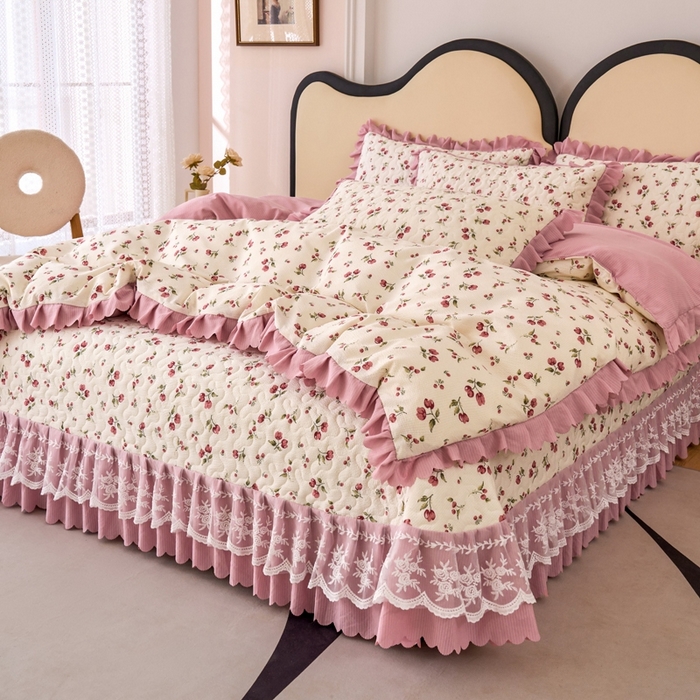 91家纺网 家纺一手货源 找家纺 美莱家纺 2024爆款蕾丝床盖三件套四件套【被套款】 樱花