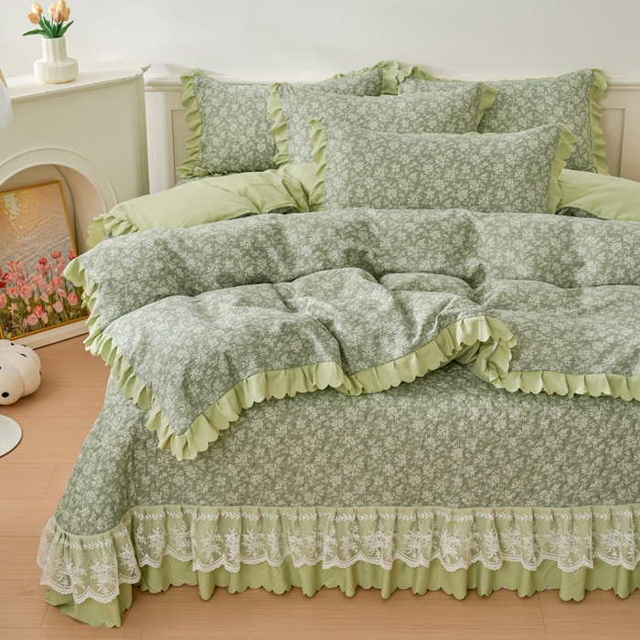 91家纺网 家纺一手货源 找家纺 美莱家纺 2024爆款蕾丝床盖三件套四件套【被套款】 浅夕