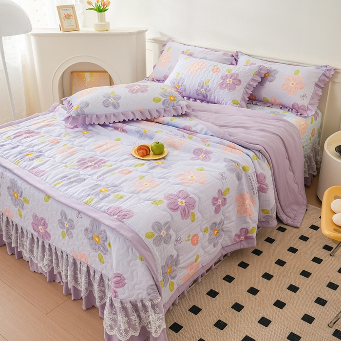 91家纺网 家纺一手货源 找家纺 美莱家纺 2024新款软糯泡泡棉蕾丝床盖床盖四件套单品系列-床盖夏被四件套 夏花