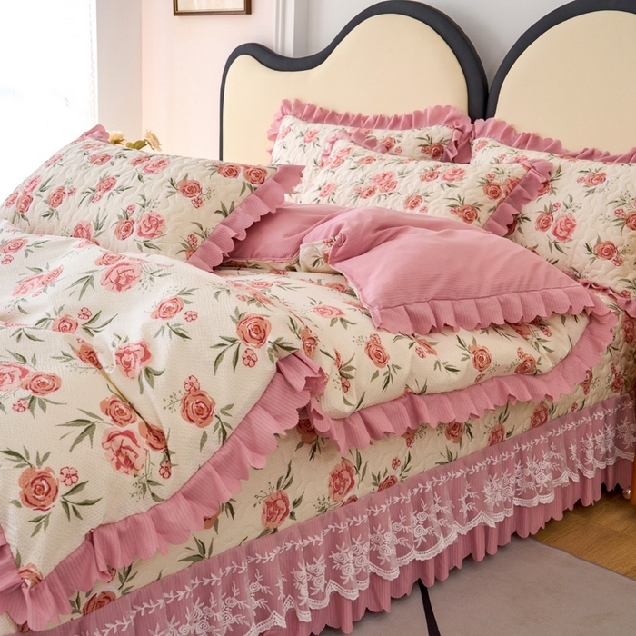 91家纺网 家纺一手货源 找家纺 美莱家纺 2024爆款蕾丝床盖三件套四件套【被套款】 玫瑰庄园