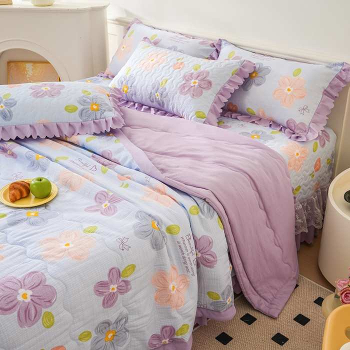 91家纺网 家纺一手货源 找家纺 美莱家纺 2024新款软糯泡泡棉蕾丝床盖床盖四件套单品系列-床盖夏被四件套 夏花