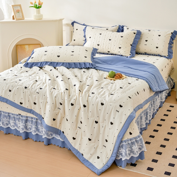 91家纺网 家纺一手货源 找家纺 美莱家纺 2024新款软糯泡泡棉蕾丝床盖床盖四件套单品系列-床盖夏被四件套 心动