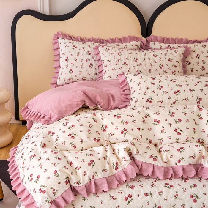 91家纺网 家纺一手货源 找家纺 美莱家纺 2024爆款蕾丝床盖三件套四件套【被套款】 樱花