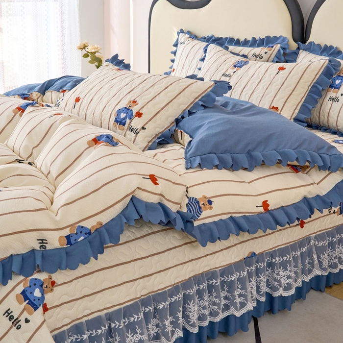 91家纺网 家纺一手货源 找家纺 美莱家纺 2024爆款蕾丝床盖三件套四件套【被套款】 小熊公仔