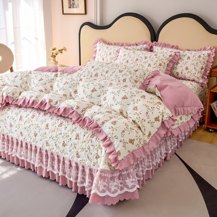 91家纺网 家纺一手货源 找家纺 美莱家纺 2024爆款蕾丝床盖三件套四件套【被套款】 春意