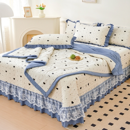 美莱家纺 2024新款软糯泡泡棉蕾丝床盖床盖四件套单品系列-床盖夏被四件套 心动