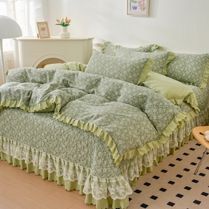 91家纺网 家纺一手货源 找家纺 美莱家纺 2024爆款蕾丝床盖三件套四件套【被套款】 浅夕