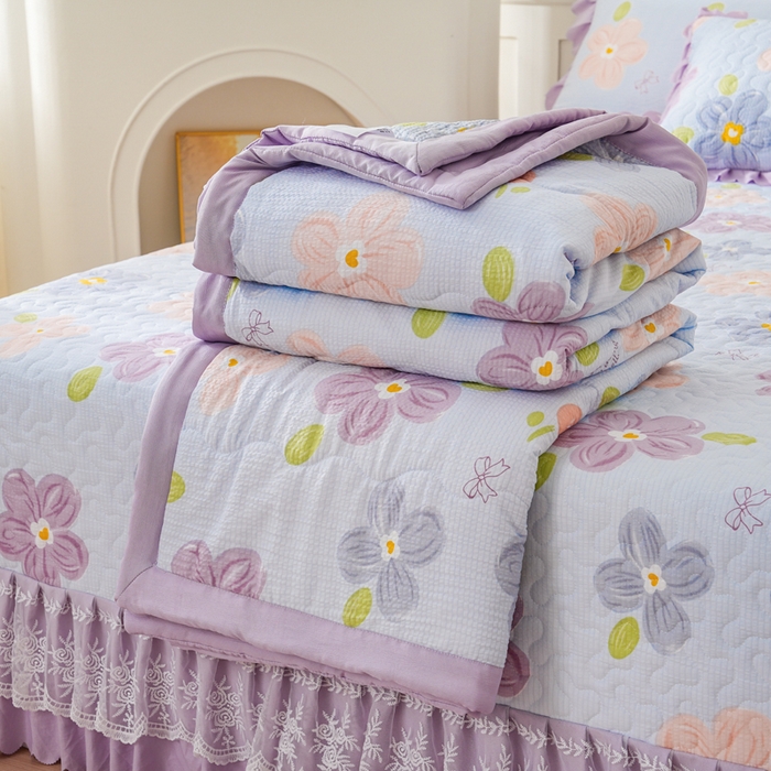 91家纺网 家纺一手货源 找家纺 美莱家纺 2024新款软糯泡泡棉蕾丝床盖床盖四件套单品系列-床盖夏被四件套 夏花