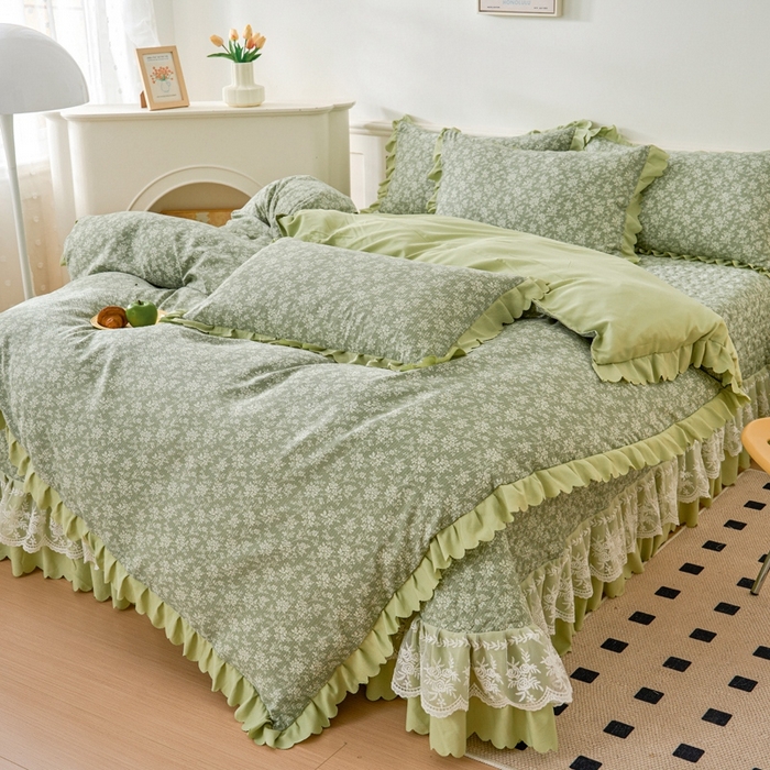 91家纺网 家纺一手货源 找家纺 美莱家纺 2024爆款蕾丝床盖三件套四件套【被套款】 浅夕