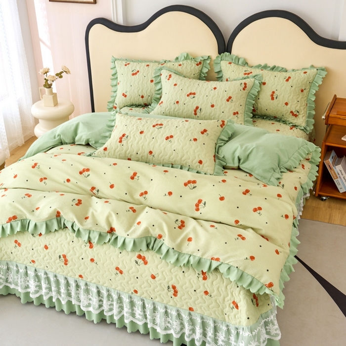 91家纺网 家纺一手货源 找家纺 美莱家纺 2024爆款蕾丝床盖三件套四件套【被套款】 樱桃