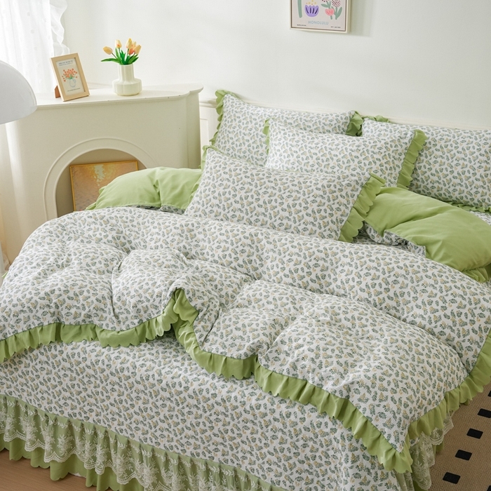 91家纺网 家纺一手货源 找家纺 美莱家纺 2024爆款蕾丝床盖三件套四件套【被套款】 含羞草