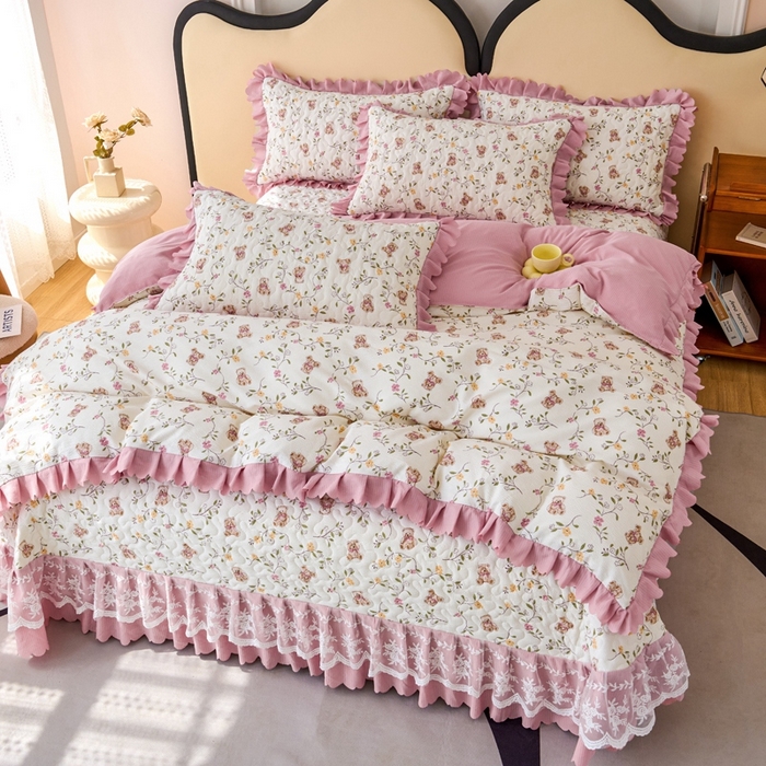 91家纺网 家纺一手货源 找家纺 美莱家纺 2024爆款蕾丝床盖三件套四件套【被套款】 春意