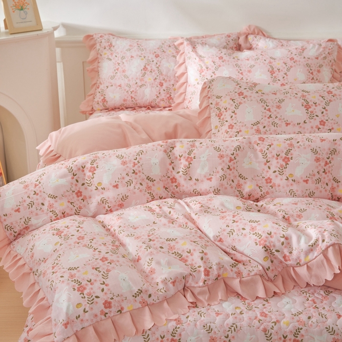 91家纺网 家纺一手货源 找家纺 美莱家纺 2024爆款蕾丝床盖三件套四件套【被套款】 小桃兔兔