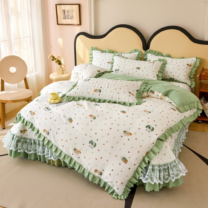 91家纺网 家纺一手货源 找家纺 美莱家纺 2024爆款蕾丝床盖三件套四件套【被套款】 皮皮狗