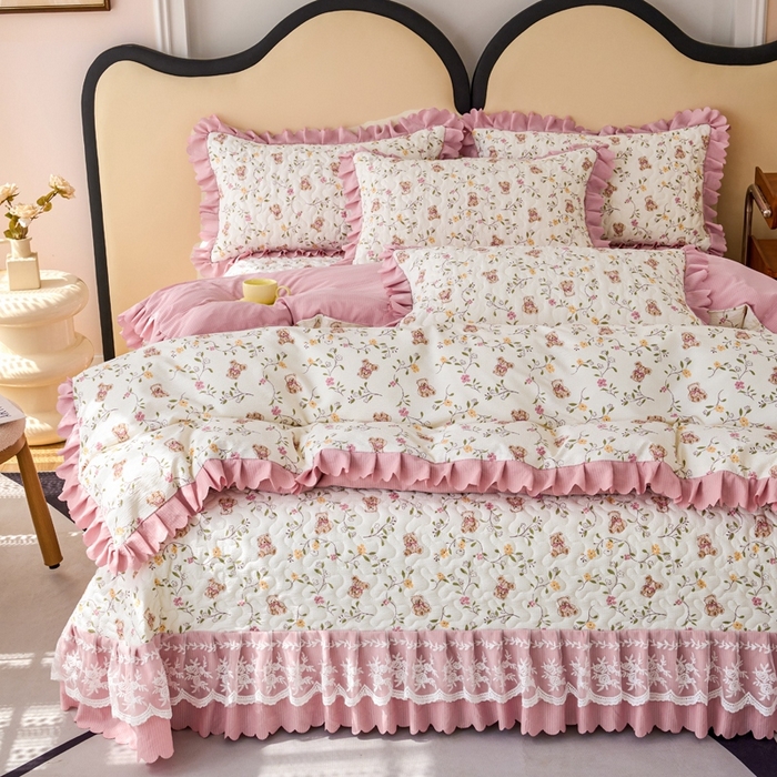 91家纺网 家纺一手货源 找家纺 美莱家纺 2024爆款蕾丝床盖三件套四件套【被套款】 春意