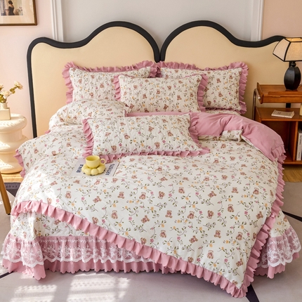 91家纺网 家纺一手货源 找家纺 美莱家纺 2024爆款蕾丝床盖三件套四件套【被套款】 春意