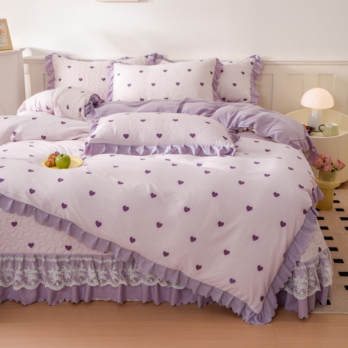 91家纺网 家纺一手货源 找家纺 美莱家纺 2024爆款蕾丝床盖三件套四件套【被套款】 紫爱心