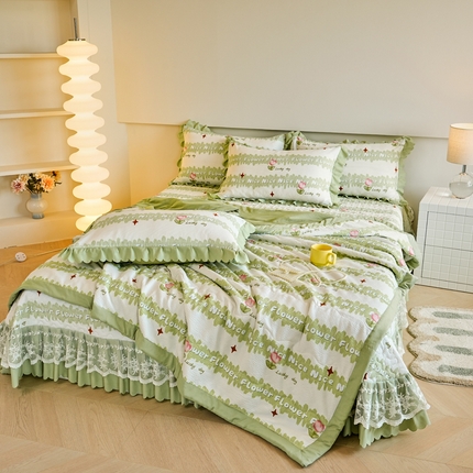 美莱家纺 2024新款软糯泡泡棉蕾丝床盖床盖四件套单品系列-床盖夏被四件套 郁金香