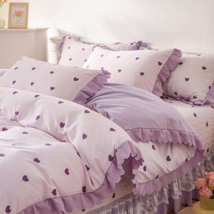 91家纺网 家纺一手货源 找家纺 美莱家纺 2024爆款蕾丝床盖三件套四件套【被套款】 紫爱心