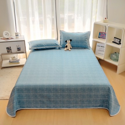 91家纺网 家纺一手货源 找家纺 新印象 2025新款花边老粗布床单款床笠款三件套 西野蓝