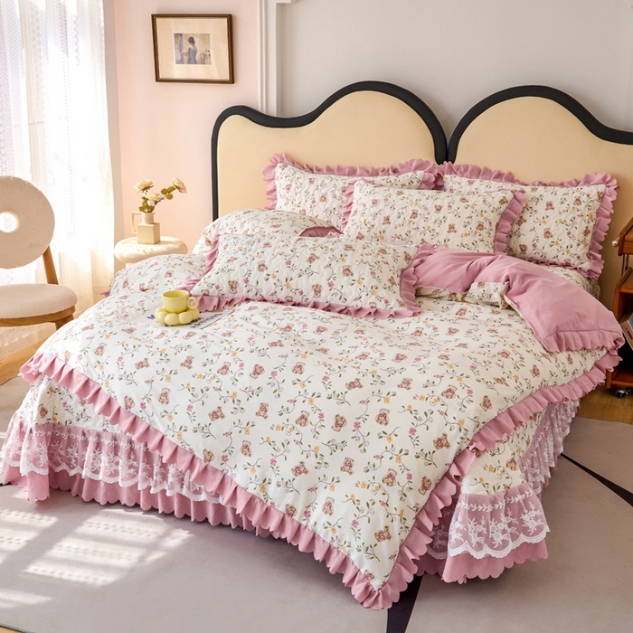 91家纺网 家纺一手货源 找家纺 美莱家纺 2024爆款蕾丝床盖三件套四件套【被套款】 春意