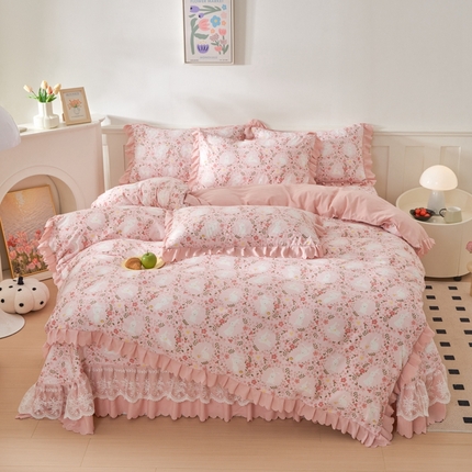 91家纺网 家纺一手货源 找家纺 美莱家纺 2024爆款蕾丝床盖三件套四件套【被套款】 小桃兔兔