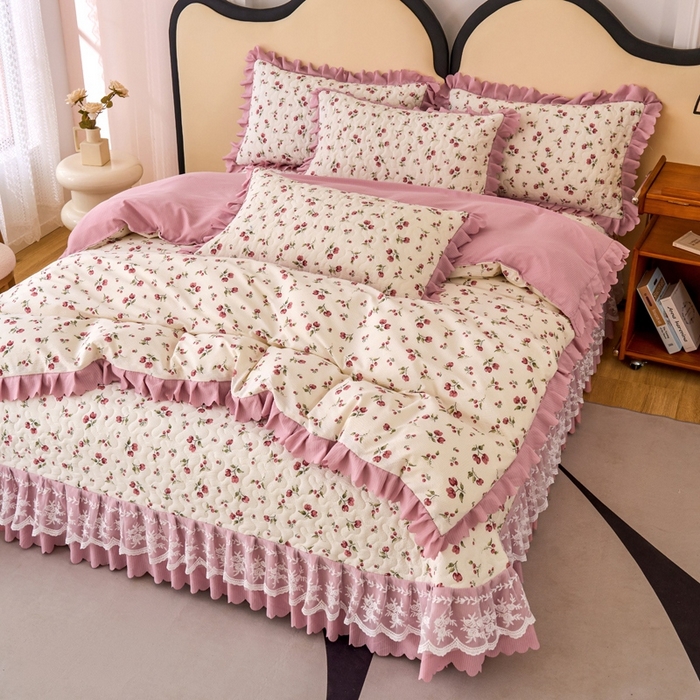 91家纺网 家纺一手货源 找家纺 美莱家纺 2024爆款蕾丝床盖三件套四件套【被套款】 樱花