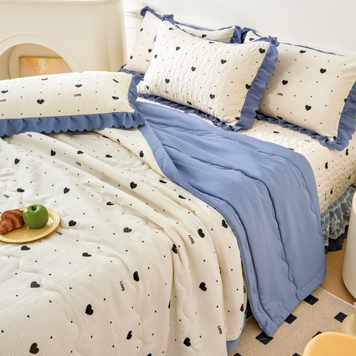 91家纺网 家纺一手货源 找家纺 美莱家纺 2024新款软糯泡泡棉蕾丝床盖床盖四件套单品系列-床盖夏被四件套 心动