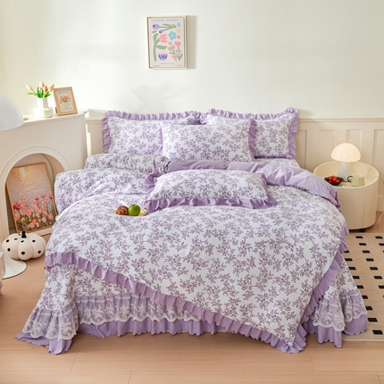 美莱家纺 2024爆款蕾丝床盖三件套四件套【被套款】 紫苏