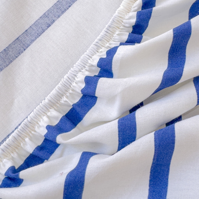 91家纺网 家纺一手货源 找家纺 感遇家纺 2024新款纯棉床单床笠枕套 床笠款-蓝条纹