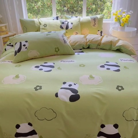 91家纺网 家纺一手货源 找家纺 世爵 2024新款12868全棉印花四件套 熊猫