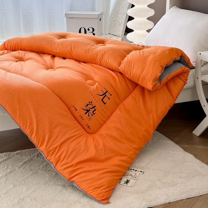 91家纺网 家纺一手货源 找家纺 招财狼家纺  2024新款水洗磨毛学生大豆被夏被春秋被多被芯被子 无染 橘+灰