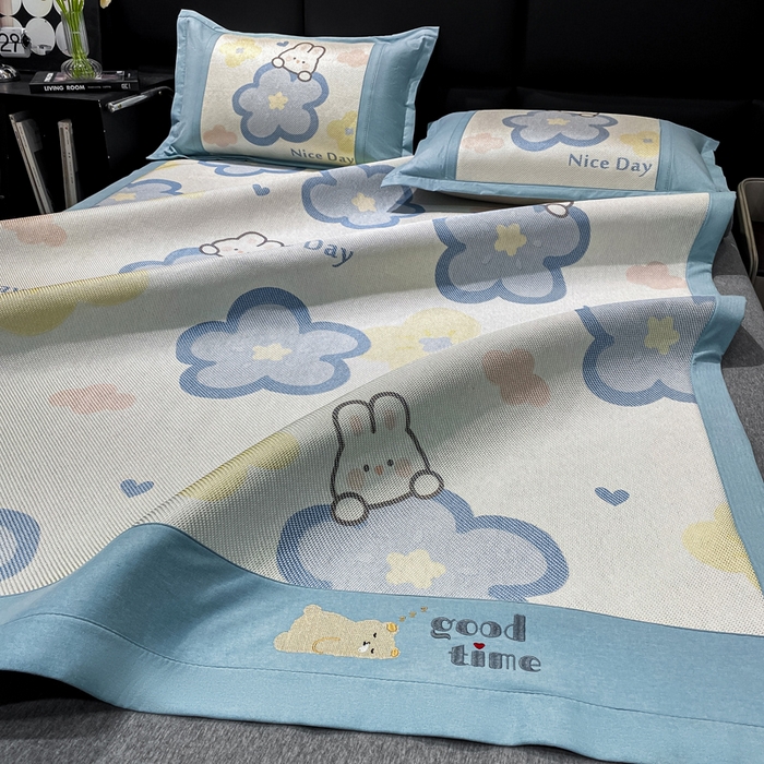 91家纺网 家纺一手货源 找家纺 宜家坊 2024新款A类抗菌数码印花冰藤凉席 床席款-蓝翎花