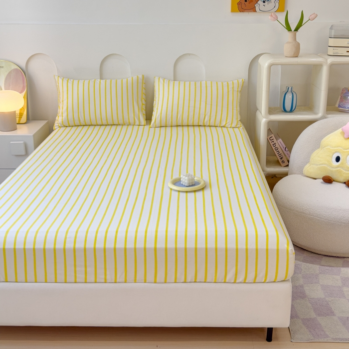 91家纺网 家纺一手货源 找家纺 感遇家纺 2024新款纯棉床单床笠枕套 床笠款-柠檬黄