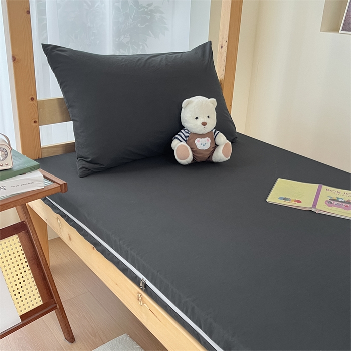 91家纺网 家纺一手货源 找家纺 多品 2024新款水洗棉皱皱纱学生宿舍床垫套床褥套 深灰