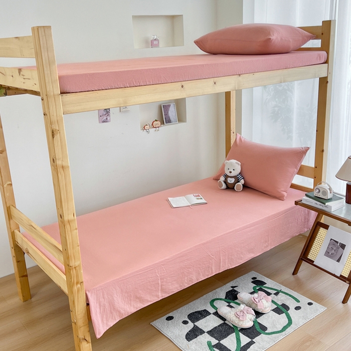 91家纺网 家纺一手货源 找家纺 多品 2024新款水洗棉皱皱纱学生宿舍单床单 栗子粉