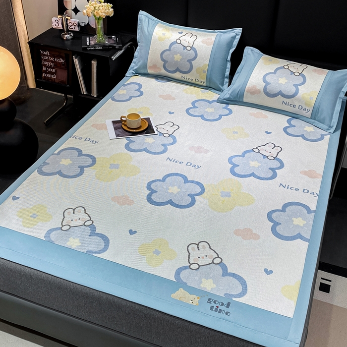 91家纺网 家纺一手货源 找家纺 宜家坊 2024新款A类抗菌数码印花冰藤凉席 床席款-蓝翎花