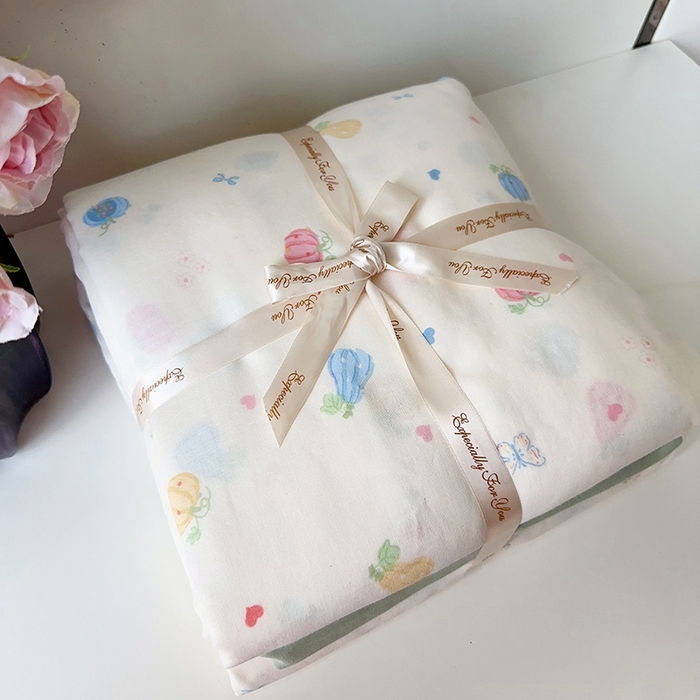 91家纺网 家纺一手货源 找家纺 麦伦家居 2024春夏新品全棉有氧双层纱印花系列四件套（叠拍图） 小南瓜