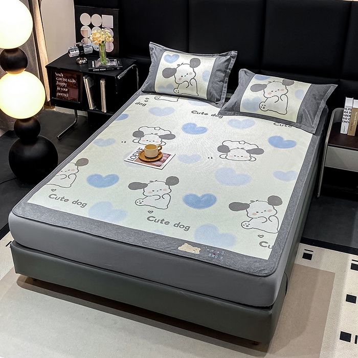 91家纺网 家纺一手货源 找家纺 宜家坊 2024新款A类抗菌数码印花冰藤凉席 床笠款-爱心狗