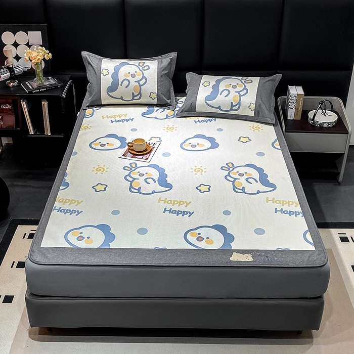 91家纺网 家纺一手货源 找家纺 宜家坊 2024新款A类抗菌数码印花冰藤凉席 床笠款-快乐恐龙