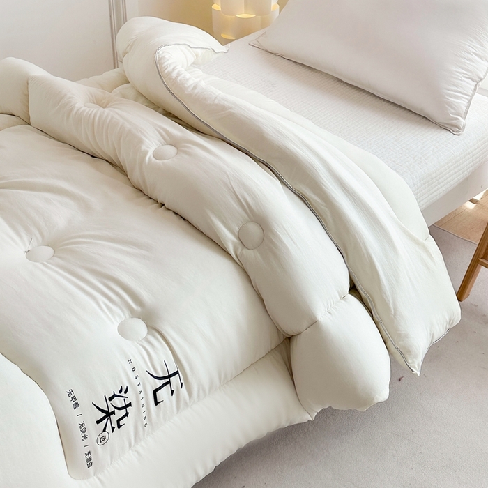 91家纺网 家纺一手货源 找家纺 招财狼家纺  2024新款水洗磨毛学生大豆被夏被春秋被多被芯被子 无染 米黄