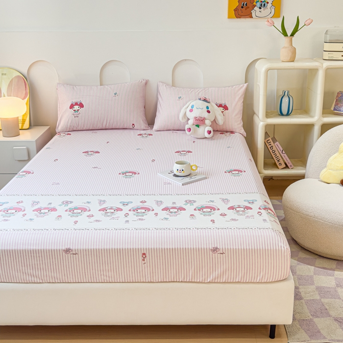 91家纺网 家纺一手货源 找家纺 感遇家纺 2024新款纯棉床单床笠枕套 床笠款-粉色甜心