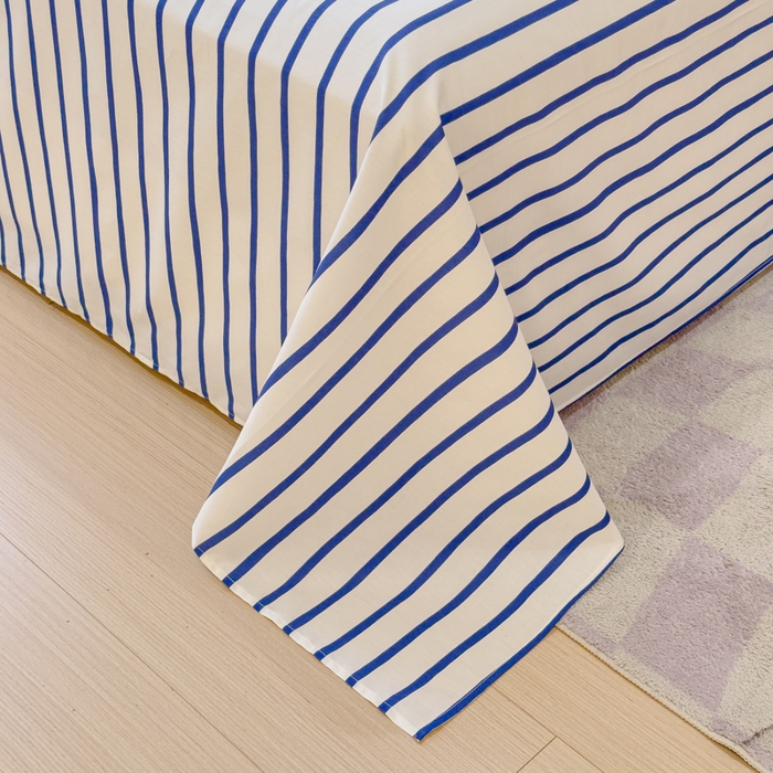 91家纺网 家纺一手货源 找家纺 感遇家纺 2024新款纯棉床单床笠枕套 床单款-蓝条纹