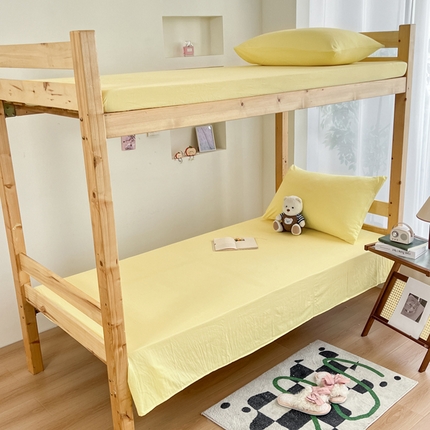 91家纺网 家纺一手货源 找家纺 多品 2024新款水洗棉皱皱纱学生宿舍单床单 奶黄