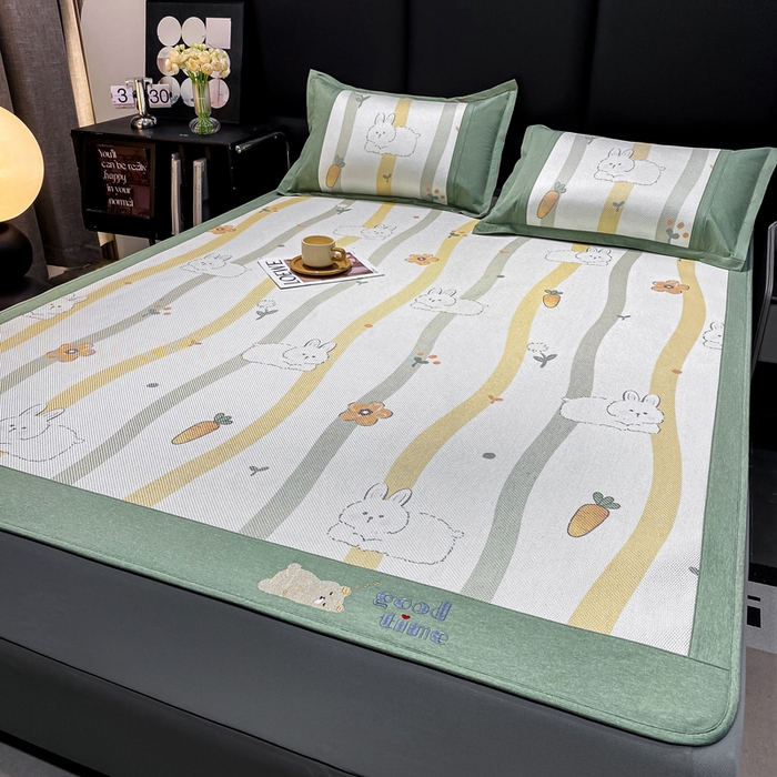 91家纺网 家纺一手货源 找家纺 宜家坊 2024新款A类抗菌数码印花冰藤凉席 床笠款-波浪兔