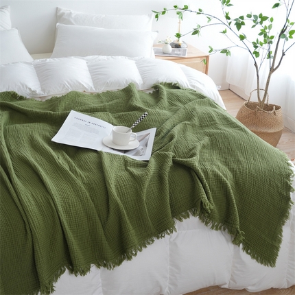 91家纺网 家纺一手货源 找家纺 （总）凌云家纺 2025新款四层皱皱纱流苏毯盖毯浴巾